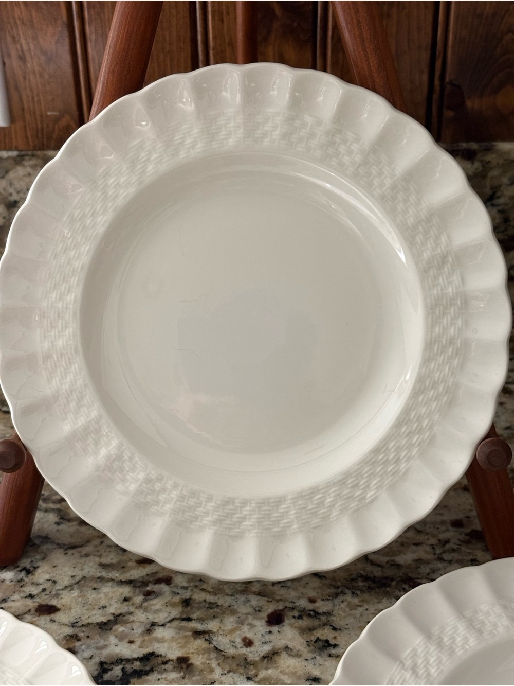 Spode Cream Scalloped Salad Plates with Woven Border "Chelsea Wicker"
